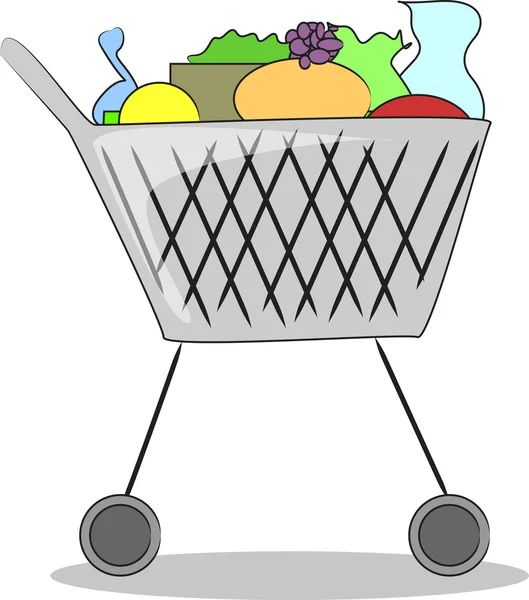Shopping cart kompletta produkter — Stock vektor
