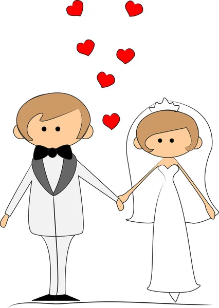 Boda, novia y novio enamorados — Vector de stock