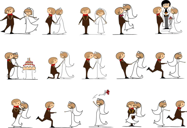 Boda, novia y novio enamorados — Vector de stock