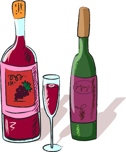 शराब की बोतलें और एक ग्लास — स्टॉक वेक्टर