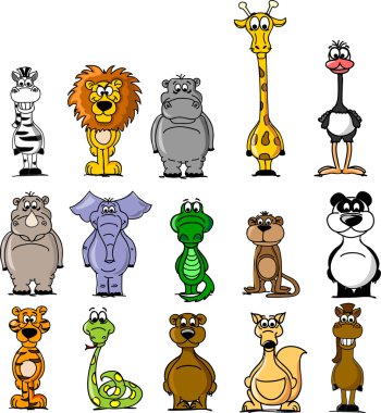 büyük set çeşitli karikatür hayvanlar ve kuşlar