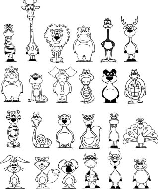 Cartoon black and white animals vector