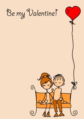 Sevgililer doodle çocuk ve kız, arka plan, kart