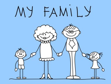 Elele ve gülümseyerek mutlu bir aile