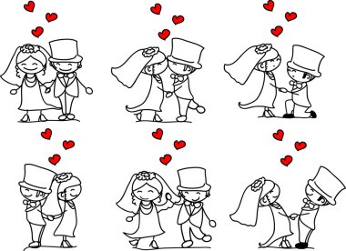 Düğün karikatür gelin ve damat