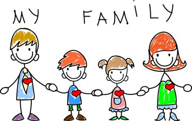 Elele ve gülümseyerek mutlu bir aile