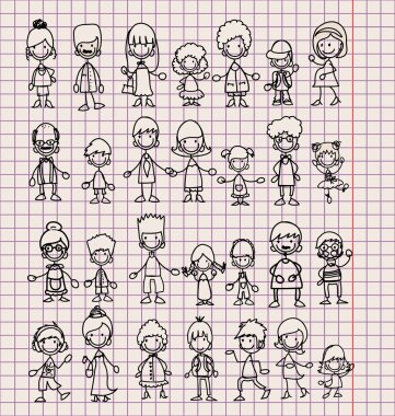 Doodle members of large families clipart