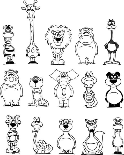 Dibujos animados animales blancos y negros — Vector de stock