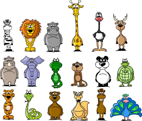 Gran conjunto de varios animales de dibujos animados y aves — Vector de stock