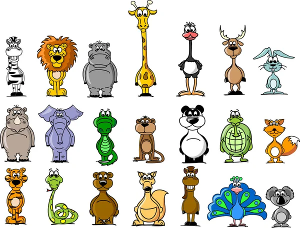 Gran conjunto de varios animales de dibujos animados y aves — Vector de stock