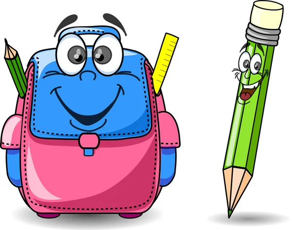 Cartoon school bag and pencil — Stok Vektör