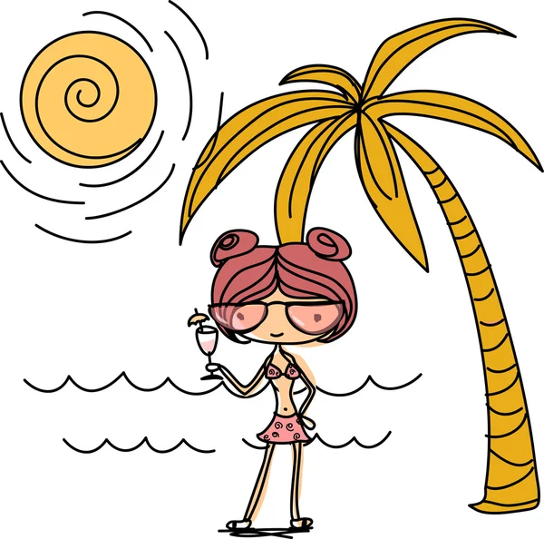 Cartoon girl sur la plage — Image vectorielle