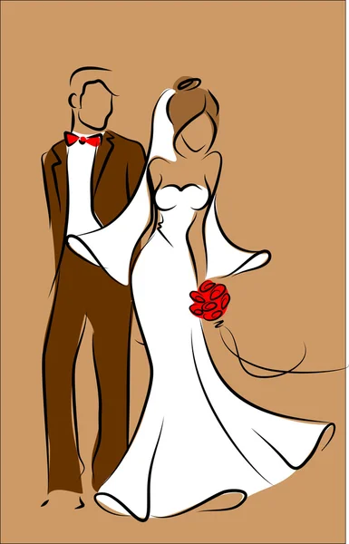 Silhueta de noiva e noivo, fundo, convite de casamento — Vetor de Stock