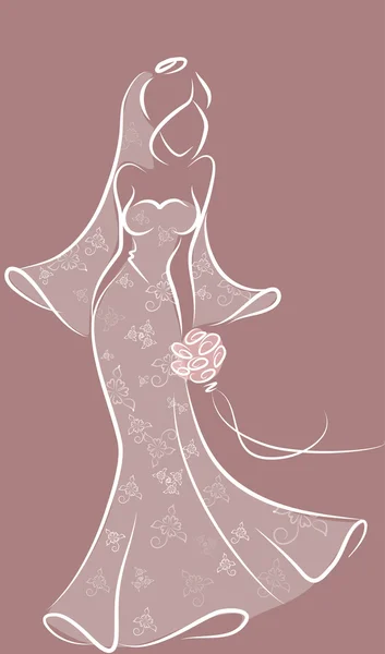 Silhouette einer Braut im Brautkleid, Hintergrund, Hochzeitseinladung — Stockvektor