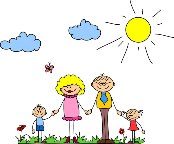Šťastná rodina, drželi se za ruce a s úsměvem — Stockový vektor