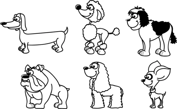 Set chiens de dessin animé de différentes races — Image vectorielle