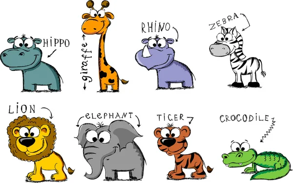 Definir animais de desenhos animados — Vetor de Stock
