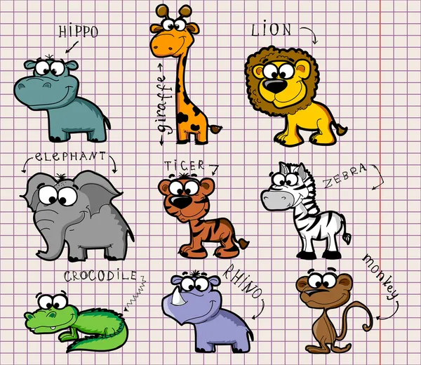 Set animales de dibujos animados — Vector de stock