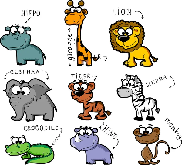 Set animales de dibujos animados — Vector de stock