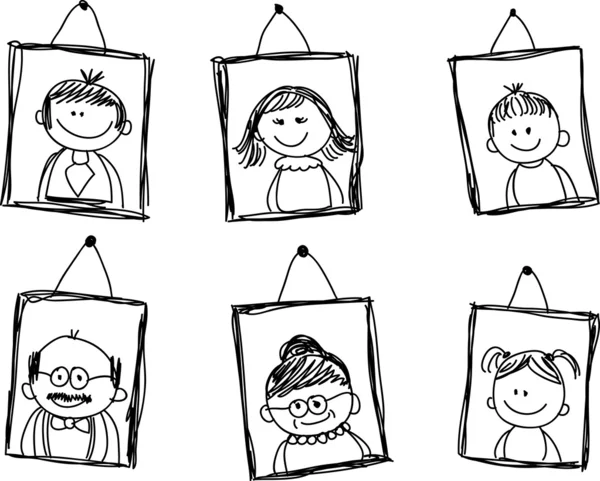 Sketches of family members in the framework — Stock Vector