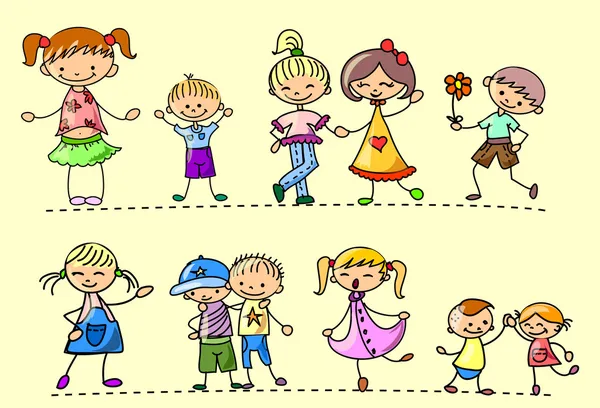 Happy kids danse, chante, saute, cours — Image vectorielle