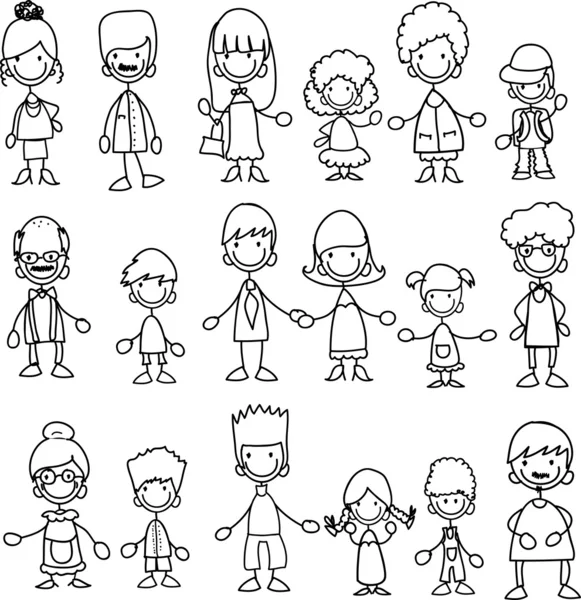 Doodle members of large families — Stock Vector