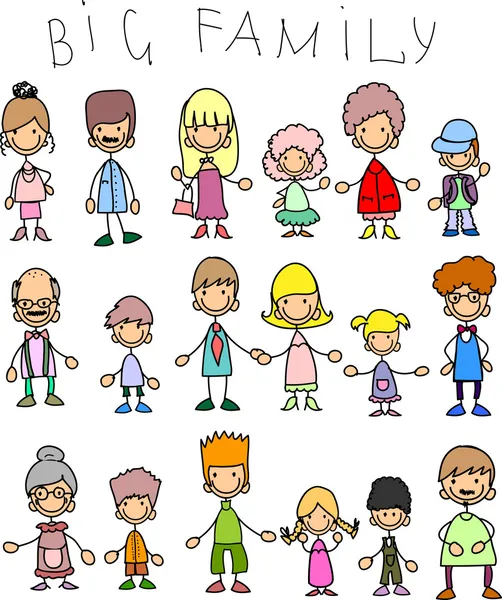 Doodle membres de grandes familles — Image vectorielle