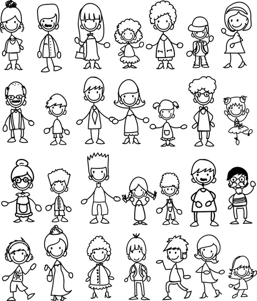 Doodle Mitglieder großer Familien — Stockvektor