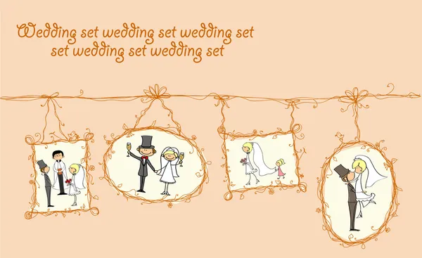 Bröllop tecknade bruden och brudgummen — Stock vektor