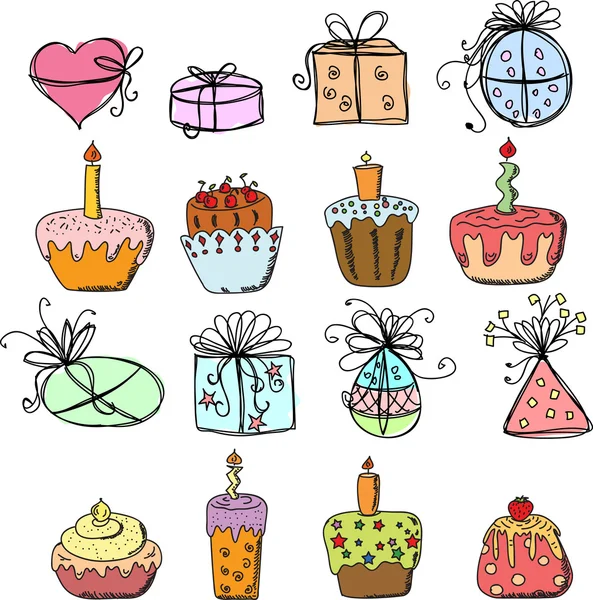 Birthday gifts and cupcakes — Stock Vector