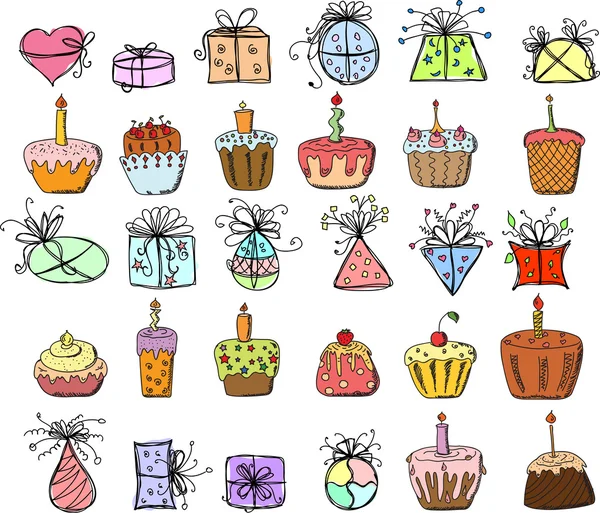 Regalos de cumpleaños y cupcakes — Archivo Imágenes Vectoriales