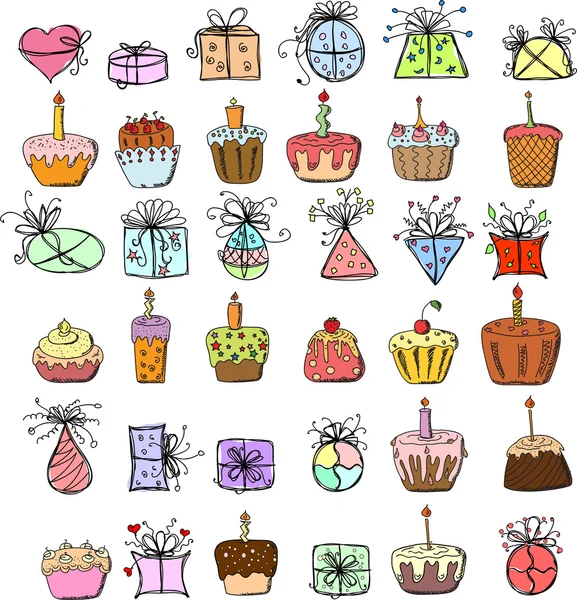 Birthday gifts and cupcakes — Stock Vector
