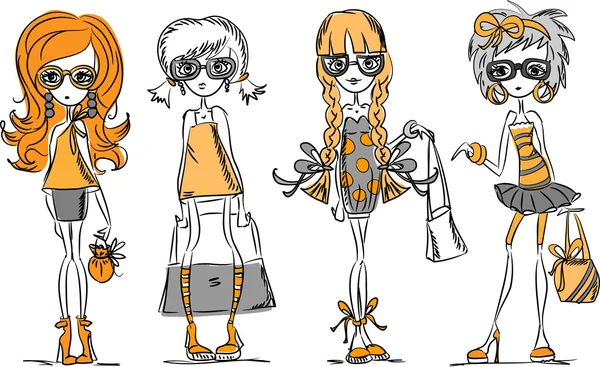 Cartoon modische Mädchen — Stockvektor