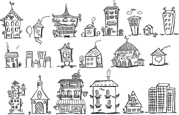 Dibujos animados a mano casas de dibujo — Archivo Imágenes Vectoriales