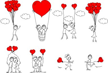 Sevgililer doodle erkek ve kız