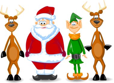 karikatür Noel Baba, elf, Ren geyiği