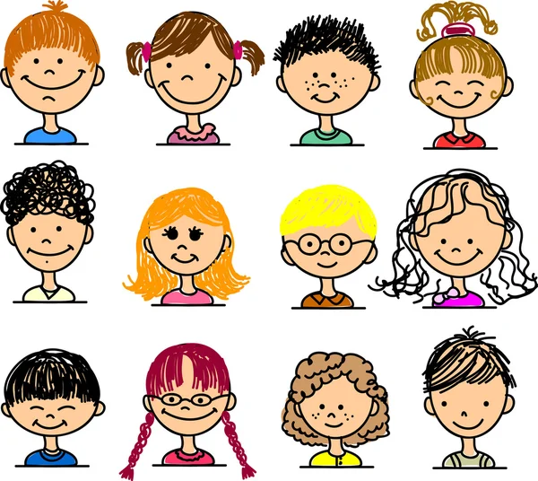 Lindos rostros sonrientes de personas — Vector de stock