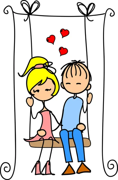 Valentine doodle menino e menina — Vetor de Stock