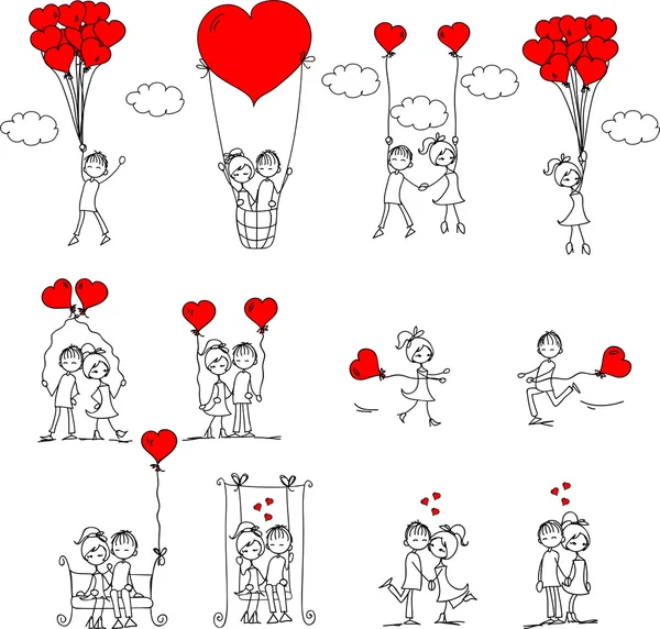 Valentine doodle jongen en meisje — Stockvector