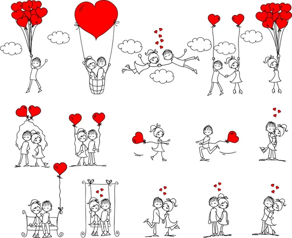 San Valentino doodle ragazzo e ragazza — Vettoriale Stock