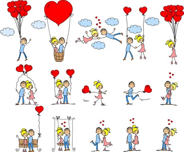 San Valentino doodle ragazzo e ragazza — Vettoriale Stock