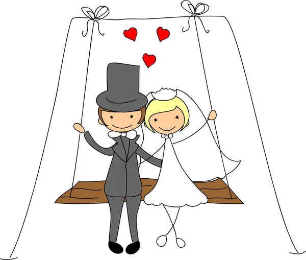 Wedding doodle set of bride and groom — Stock Vector