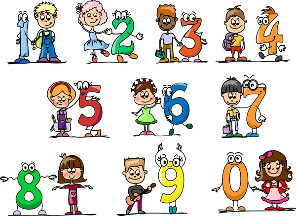 Numeri di cartoni animati e bambini — Vettoriale Stock
