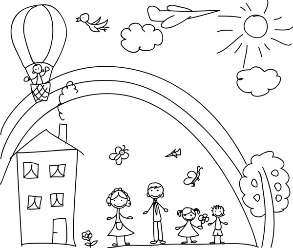 Dibujo infantil de la familia — Vector de stock