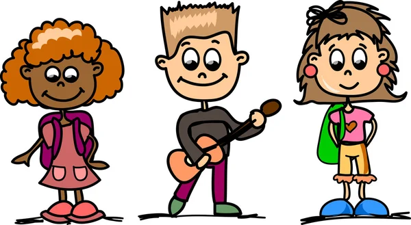 Set de personajes de dibujos animados niños felices, escolar — Archivo Imágenes Vectoriales