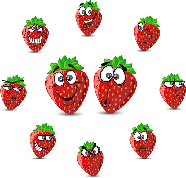 Strawberry Cartoon with different expressions of emotion — Stock Vector