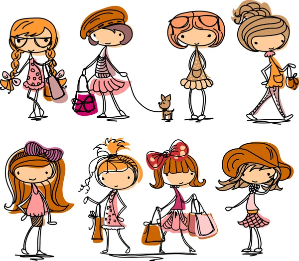 Cartoon fashionable girls — Stock Vector