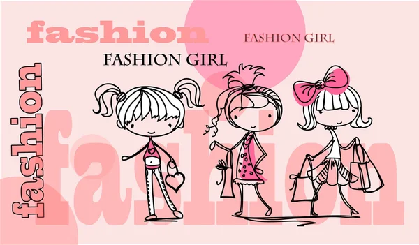 Le ragazze alla moda stanno facendo shopping — Vettoriale Stock