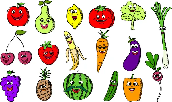 Set divertido dibujos animados verduras — Vector de stock