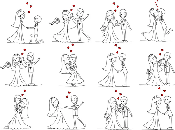 Набір весільних фотографій, наречений і наречений закохані — стоковий вектор